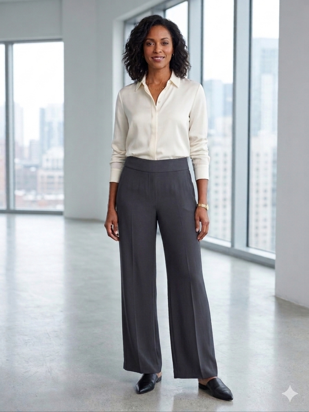 NEW Eileen Fisher Womens 100% Silk Georgette Crepe Straight-Leg Gray Pant Size L